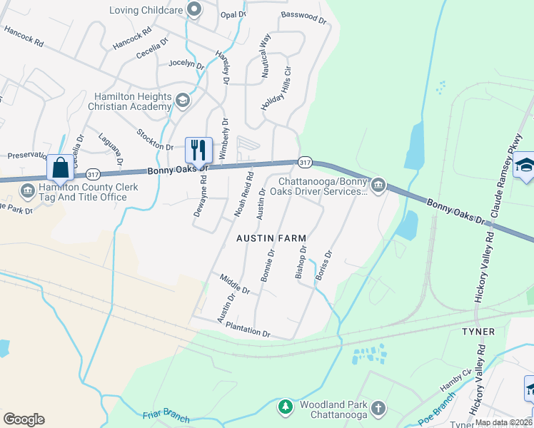 map of restaurants, bars, coffee shops, grocery stores, and more near in Chattanooga