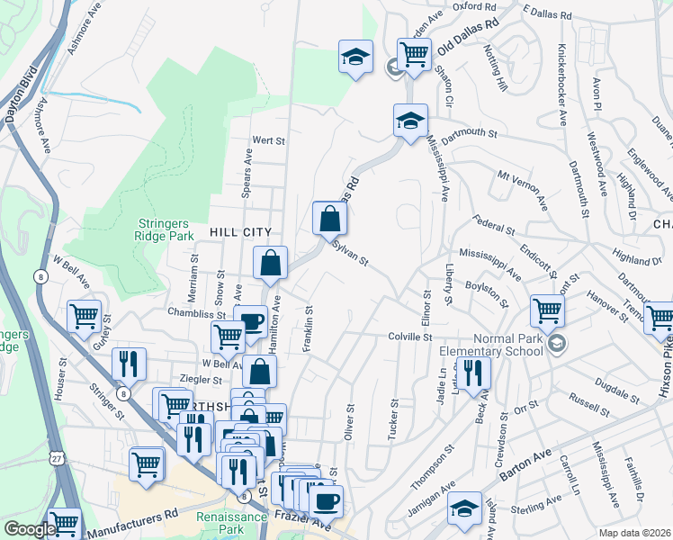 map of restaurants, bars, coffee shops, grocery stores, and more near 308 Keith Street in Chattanooga