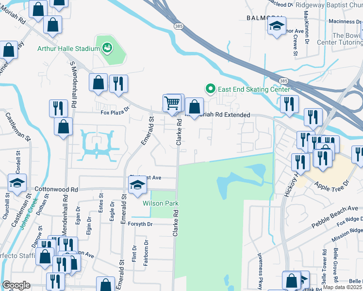 map of restaurants, bars, coffee shops, grocery stores, and more near 2824 Clarke Road in Memphis