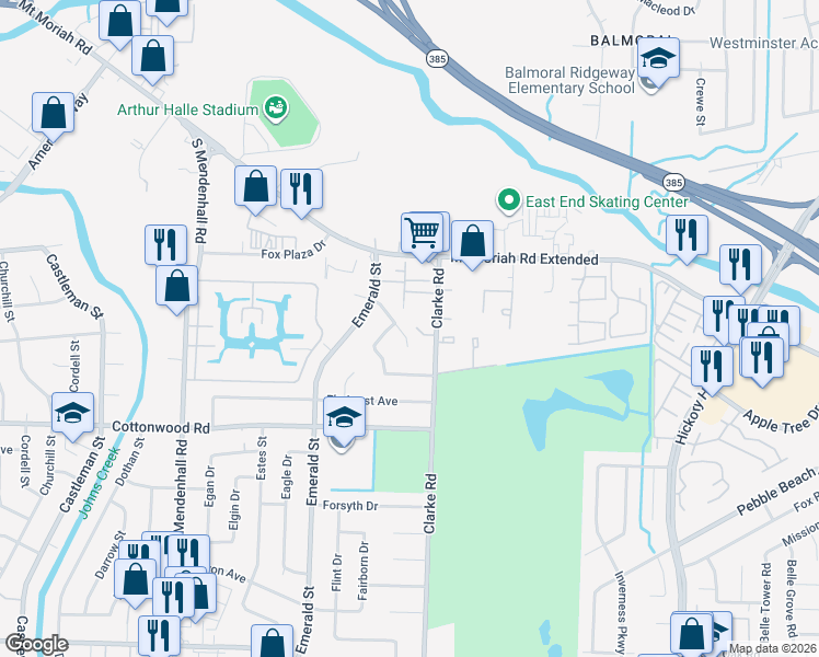 map of restaurants, bars, coffee shops, grocery stores, and more near 5601 Bayshore Drive in Memphis