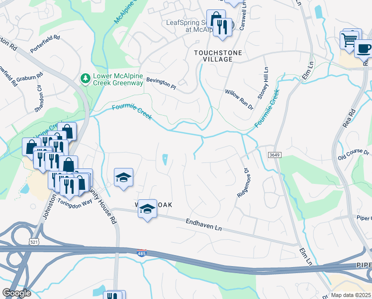 map of restaurants, bars, coffee shops, grocery stores, and more near 6932 Red Maple Drive in Charlotte