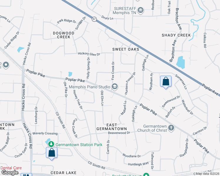map of restaurants, bars, coffee shops, grocery stores, and more near 2840 Rue Jordan Cove in Germantown