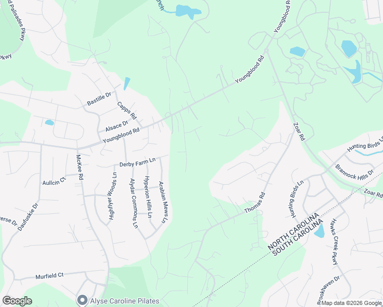 map of restaurants, bars, coffee shops, grocery stores, and more near 15735 Youngblood Road in Charlotte