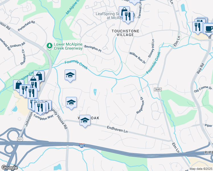 map of restaurants, bars, coffee shops, grocery stores, and more near 6932 Red Maple Drive in Charlotte