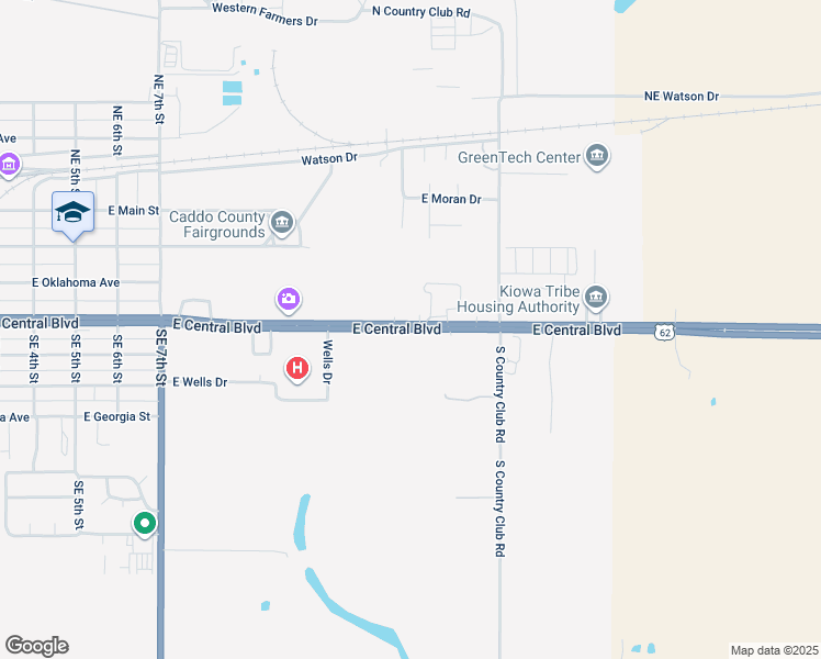 map of restaurants, bars, coffee shops, grocery stores, and more near 1002 East Central Boulevard in Anadarko