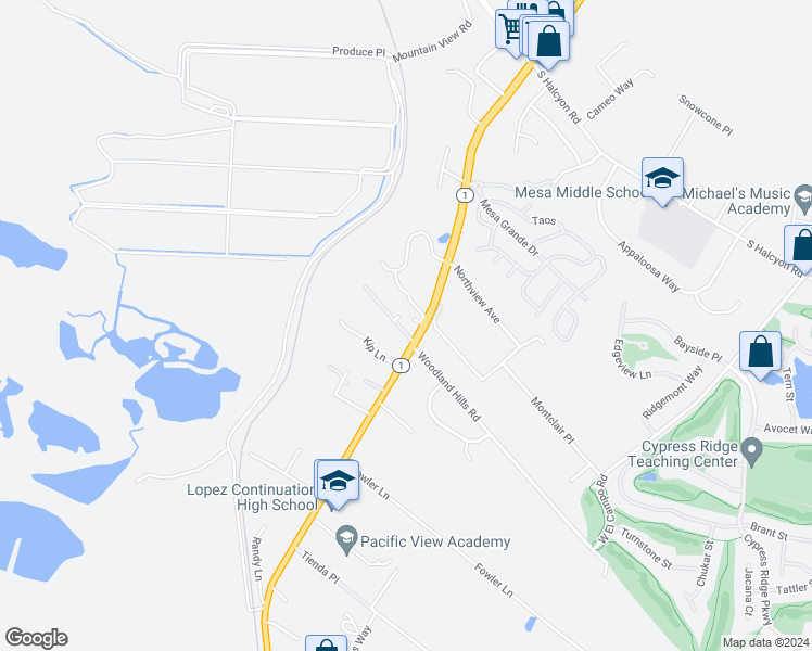 map of restaurants, bars, coffee shops, grocery stores, and more near 892 Mesa View Drive in Arroyo Grande