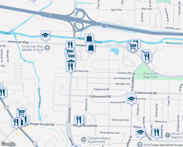map of restaurants, bars, coffee shops, grocery stores, and more near 4059 Tarry Park in Memphis