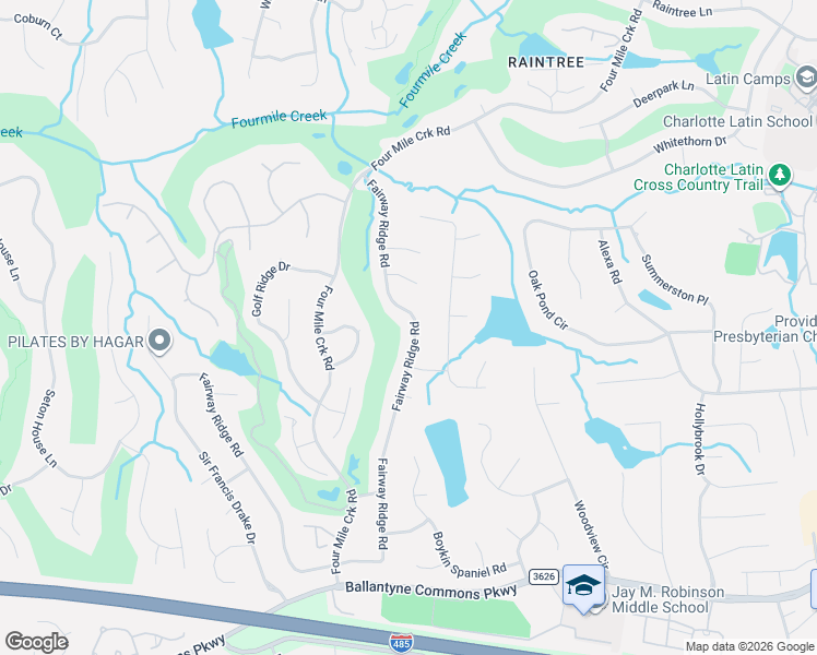 map of restaurants, bars, coffee shops, grocery stores, and more near 9511 Fairway Ridge Road in Charlotte