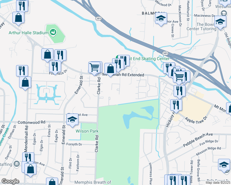 map of restaurants, bars, coffee shops, grocery stores, and more near 2763 Sonora Drive in Memphis
