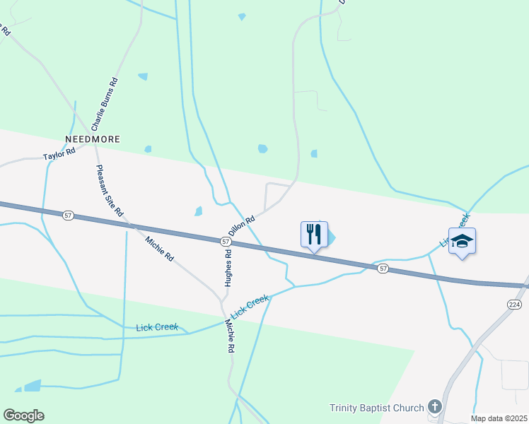 map of restaurants, bars, coffee shops, grocery stores, and more near Dillon Road in Michie