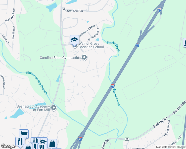 map of restaurants, bars, coffee shops, grocery stores, and more near 700 Reverdy Court in Fort Mill