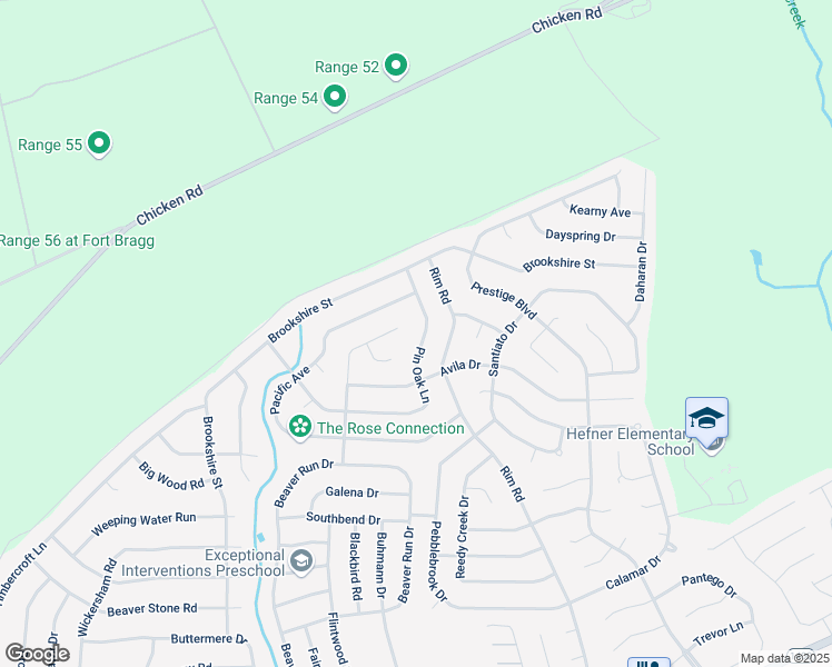map of restaurants, bars, coffee shops, grocery stores, and more near 6730 Pin Oak Lane in Fayetteville