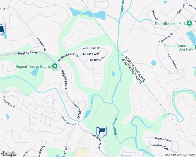 map of restaurants, bars, coffee shops, grocery stores, and more near 709 Sandy Green Court in Fort Mill