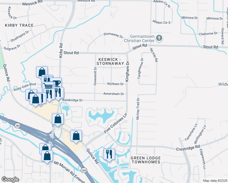 map of restaurants, bars, coffee shops, grocery stores, and more near 6843 Wytham Drive in Memphis