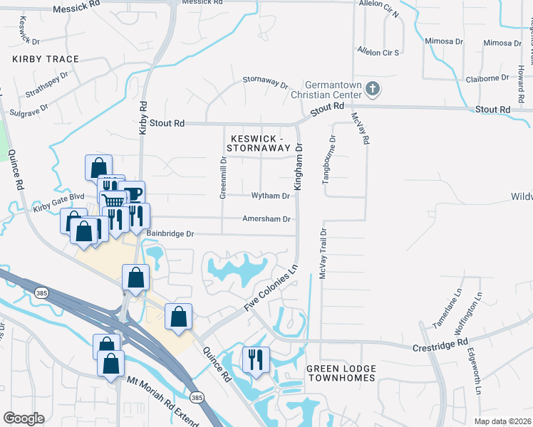 map of restaurants, bars, coffee shops, grocery stores, and more near 6843 Wytham Drive in Memphis