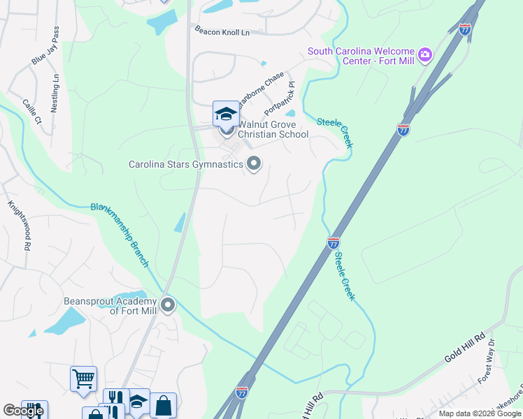 map of restaurants, bars, coffee shops, grocery stores, and more near 306 Chancelot Lane in Fort Mill