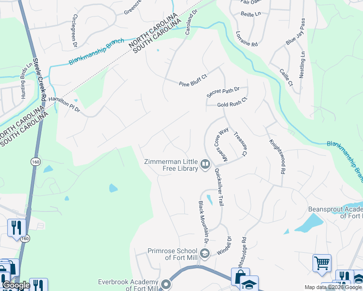 map of restaurants, bars, coffee shops, grocery stores, and more near 811 Ebulent Court in Fort Mill