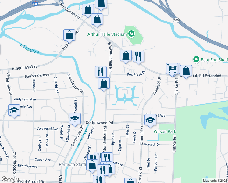 map of restaurants, bars, coffee shops, grocery stores, and more near 2774 South Mendenhall Road in Memphis