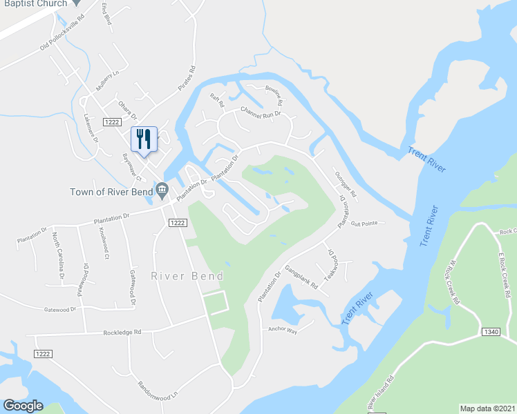 map of restaurants, bars, coffee shops, grocery stores, and more near 177 Quarterdeck Townhouses in New Bern