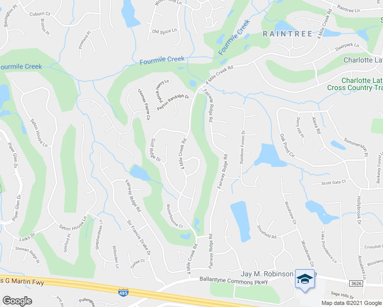 map of restaurants, bars, coffee shops, grocery stores, and more near 10617 4 Mile Creek Road in Charlotte