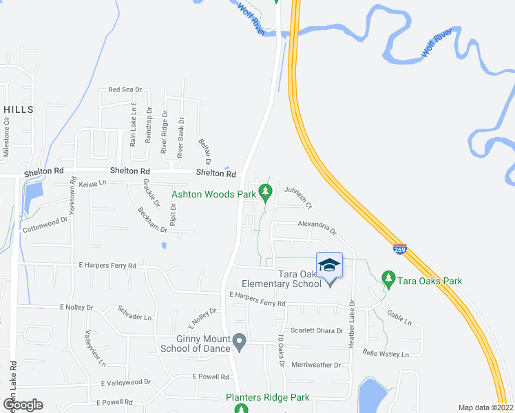 map of restaurants, bars, coffee shops, grocery stores, and more near 1214 Oak Creek Drive in Collierville