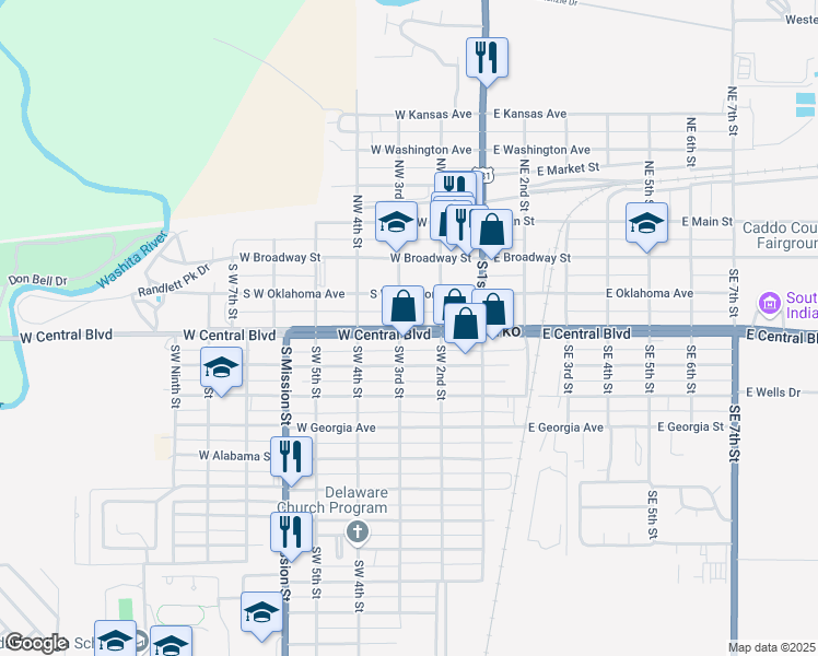 map of restaurants, bars, coffee shops, grocery stores, and more near 281 Highway 9 in Anadarko