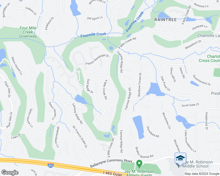 map of restaurants, bars, coffee shops, grocery stores, and more near 8123 Circle Tree Lane in Charlotte