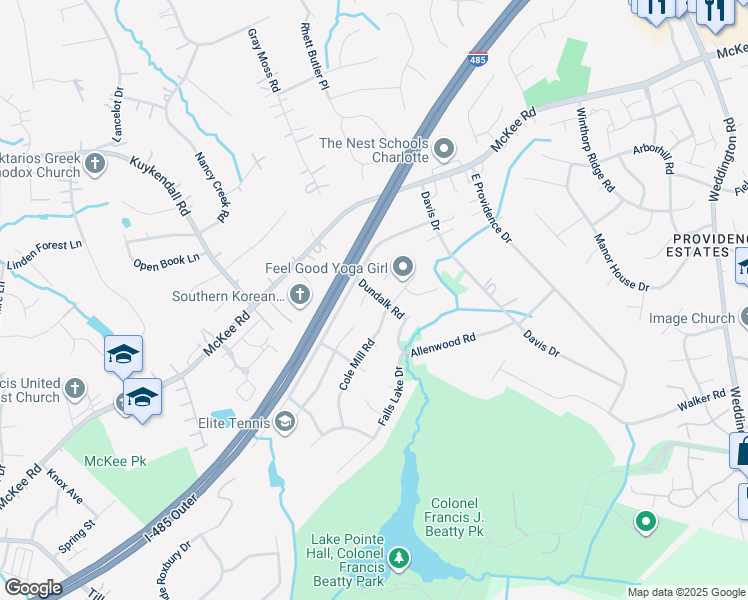 map of restaurants, bars, coffee shops, grocery stores, and more near 1922 Dundalk Road in Charlotte
