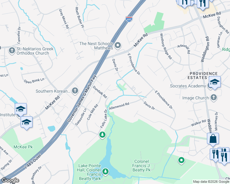 map of restaurants, bars, coffee shops, grocery stores, and more near 2028 Galty Lane in Charlotte