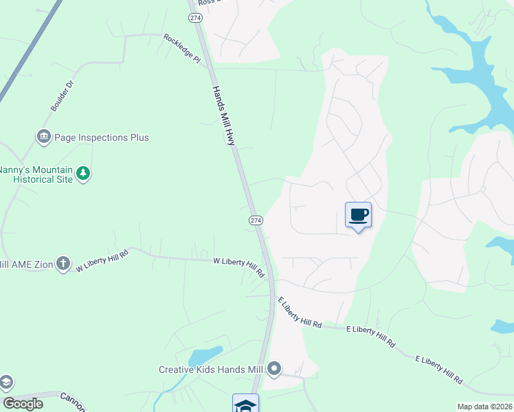 map of restaurants, bars, coffee shops, grocery stores, and more near 3452 Hands Mill Highway in York