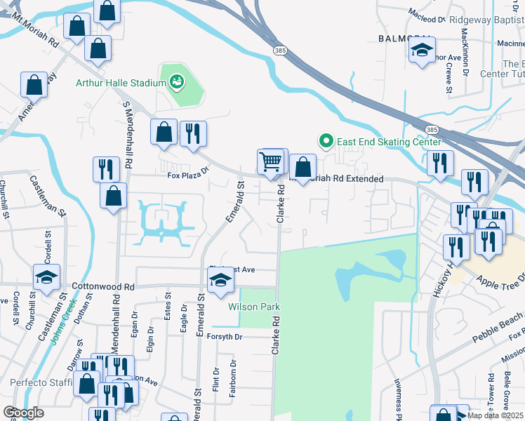 map of restaurants, bars, coffee shops, grocery stores, and more near 2777 Carol Trace Walk in Memphis
