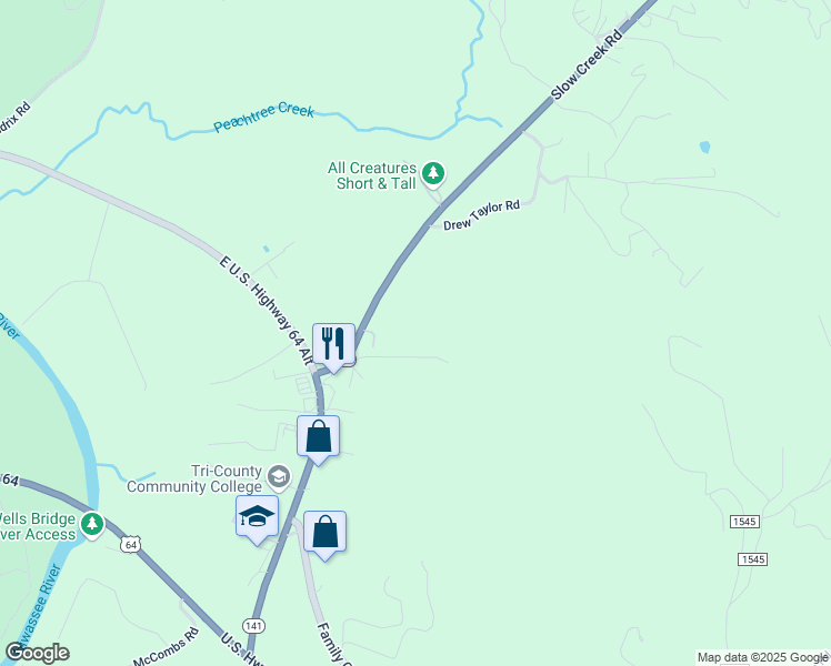 map of restaurants, bars, coffee shops, grocery stores, and more near 190 North Carolina 141 in Murphy