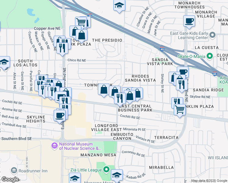 map of restaurants, bars, coffee shops, grocery stores, and more near 10924 Lagrange Park Drive Northeast in Albuquerque