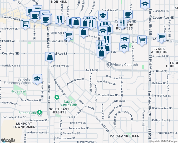 map of restaurants, bars, coffee shops, grocery stores, and more near 461 Graceland Drive Southeast in Albuquerque