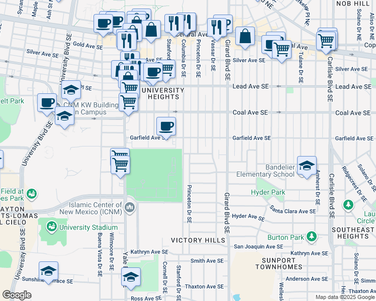 map of restaurants, bars, coffee shops, grocery stores, and more near in Albuquerque