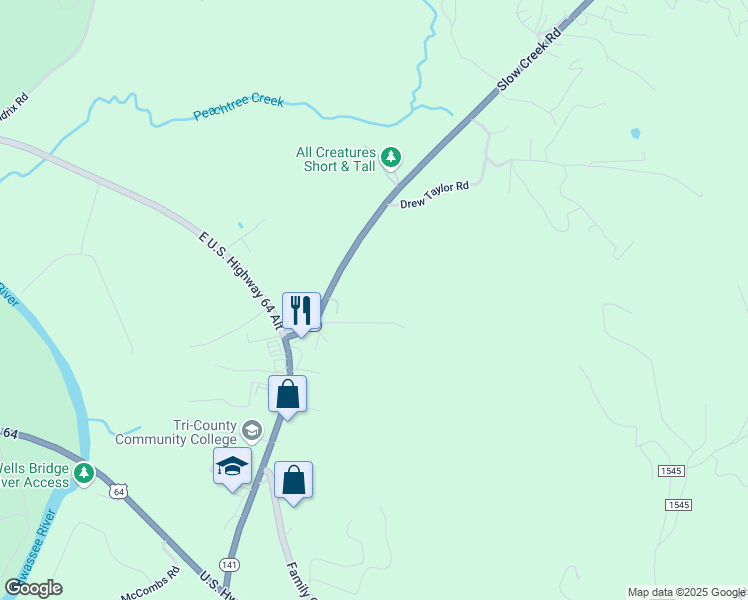 map of restaurants, bars, coffee shops, grocery stores, and more near 190 Highway 141 in Murphy