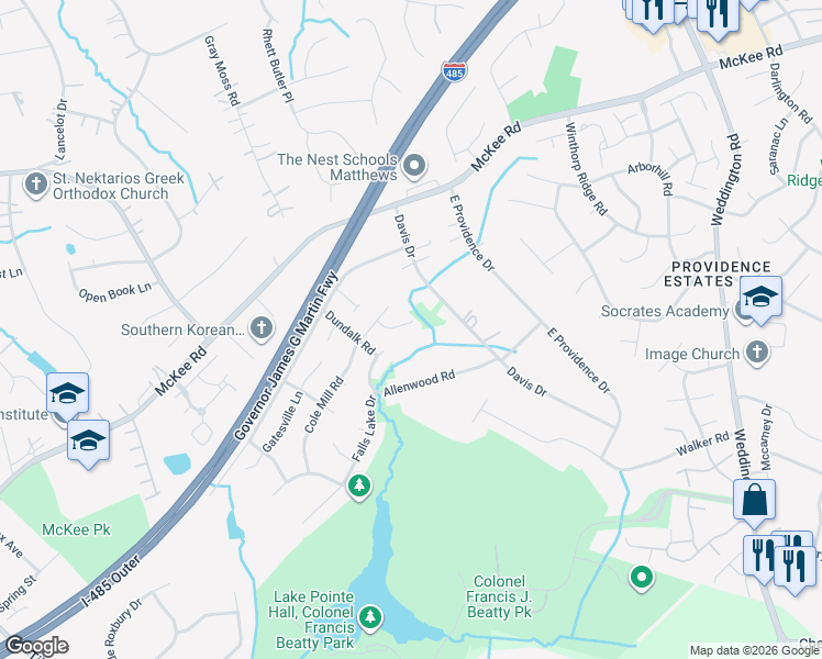 map of restaurants, bars, coffee shops, grocery stores, and more near 2028 Galty Ln in Charlotte