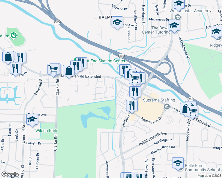 map of restaurants, bars, coffee shops, grocery stores, and more near 2755 Hickory Point Cove in Memphis