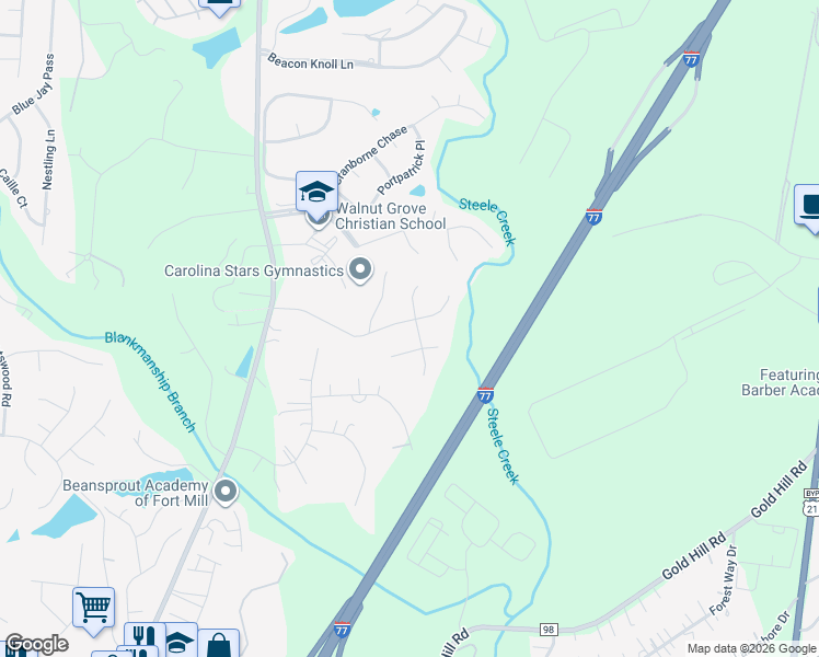 map of restaurants, bars, coffee shops, grocery stores, and more near 700 Reverdy Court in Fort Mill