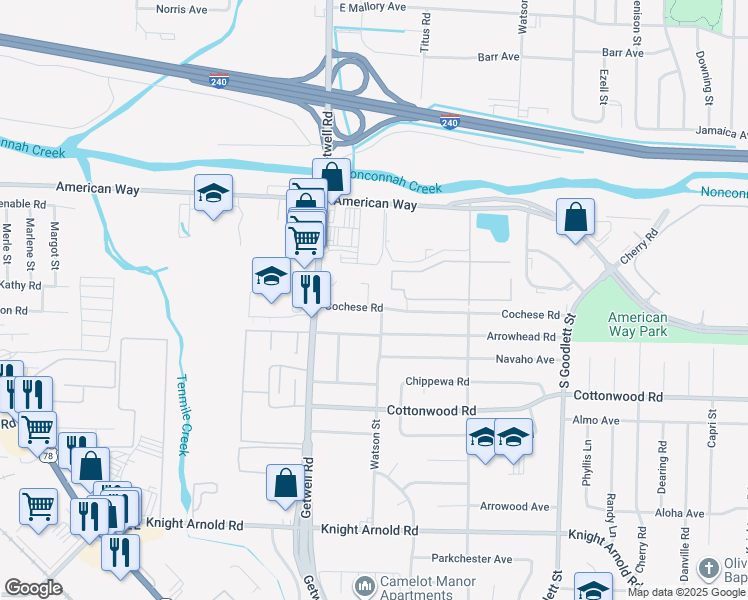 map of restaurants, bars, coffee shops, grocery stores, and more near 4022 Cochese Road in Memphis