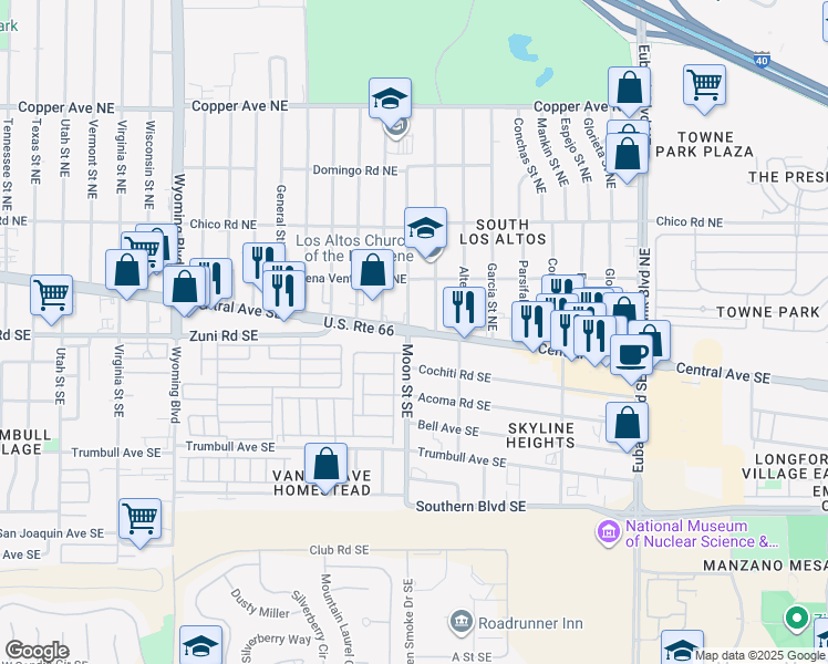 map of restaurants, bars, coffee shops, grocery stores, and more near in Albuquerque