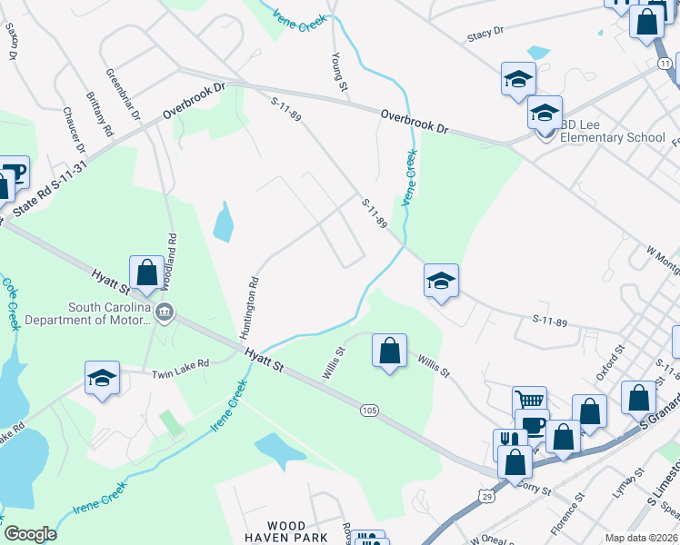 map of restaurants, bars, coffee shops, grocery stores, and more near 403 Winchester Drive in Gaffney