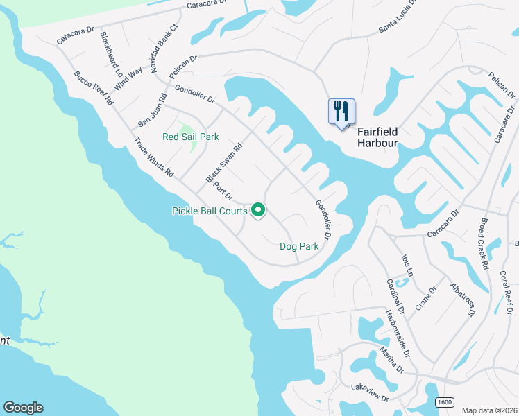 map of restaurants, bars, coffee shops, grocery stores, and more near 5700 Barbary Coast Dr in New Bern