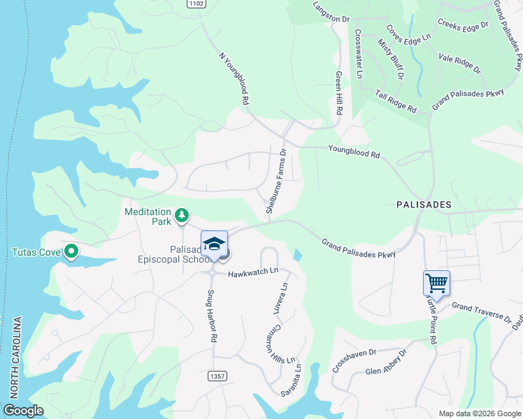 map of restaurants, bars, coffee shops, grocery stores, and more near 17715 Colleton River Lane in Charlotte