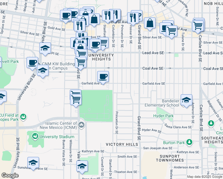 map of restaurants, bars, coffee shops, grocery stores, and more near in Albuquerque