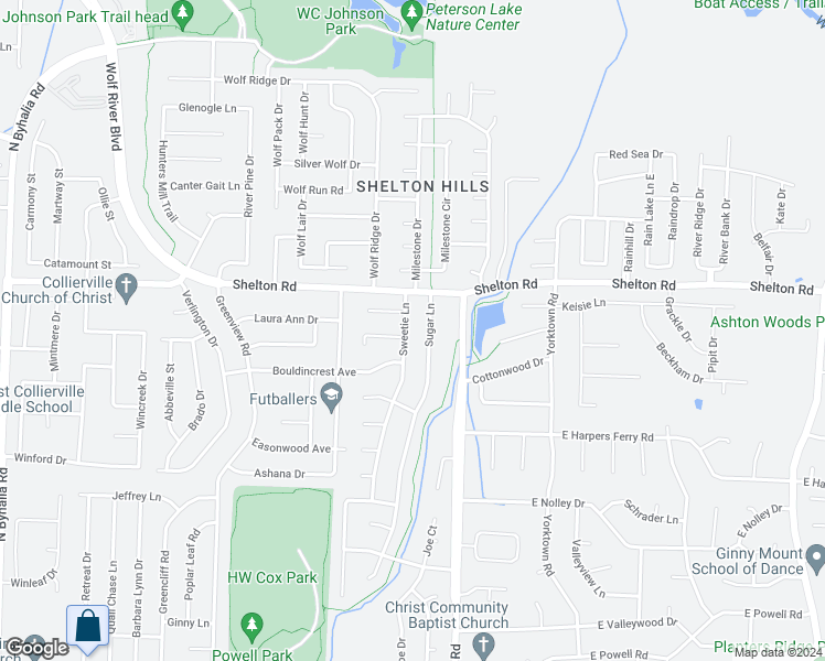 map of restaurants, bars, coffee shops, grocery stores, and more near 1226 Sweetie Lane in Collierville