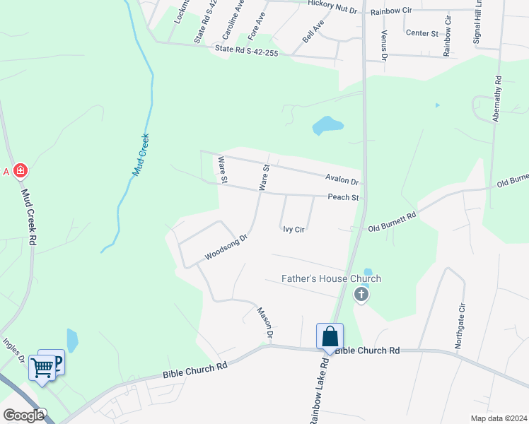 map of restaurants, bars, coffee shops, grocery stores, and more near 307 Woodsong Drive in Inman