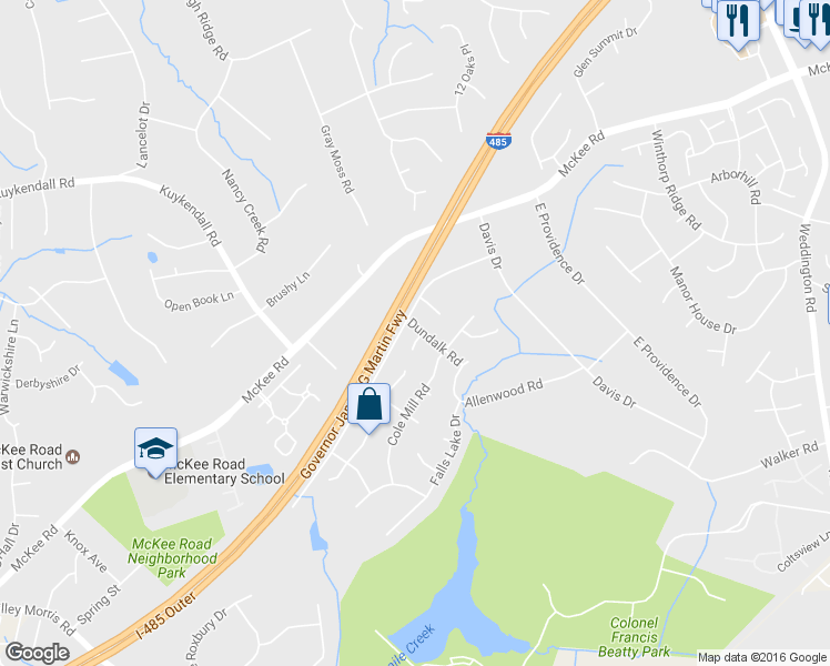 map of restaurants, bars, coffee shops, grocery stores, and more near 1908 Dundalk Road in Charlotte