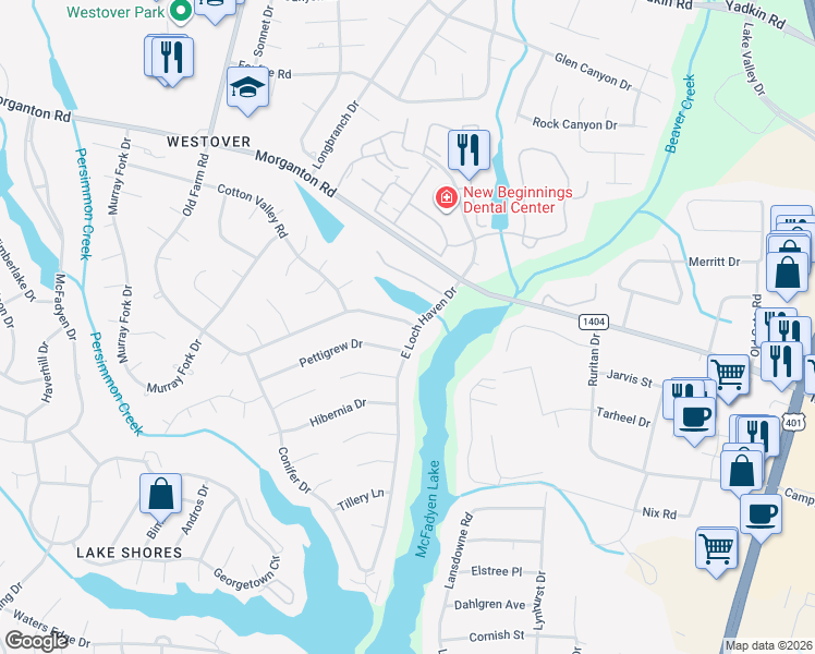 map of restaurants, bars, coffee shops, grocery stores, and more near 544 Old Farm Road in Fayetteville