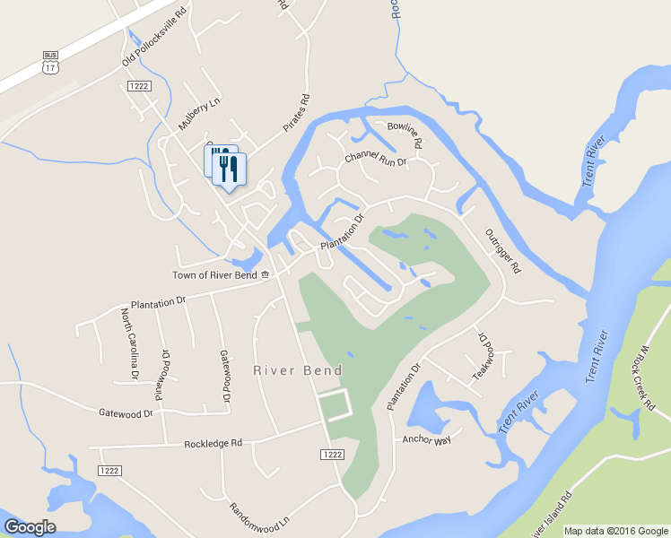 map of restaurants, bars, coffee shops, grocery stores, and more near 15 Quarterdeck Townhouses in New Bern